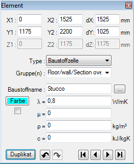 Elementeigenschaften des Baustoffes einer Wrmebrcke