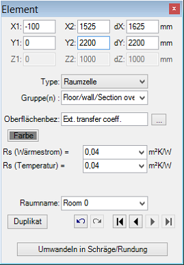 Elementeigenschaften des Raumes und Oberflchen einer Wrmebrcke