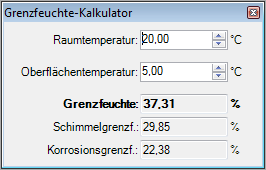 Grenzfeuchte Kalkulator (Werkzeug) in AnTherm