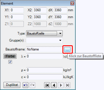 Abb. Zuweisen eines Baustoffes zu einer Baustoffzelle im Element Fenster