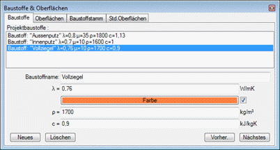 Fig.: Required materials to create the 2D wall edge model - Building Materials window.